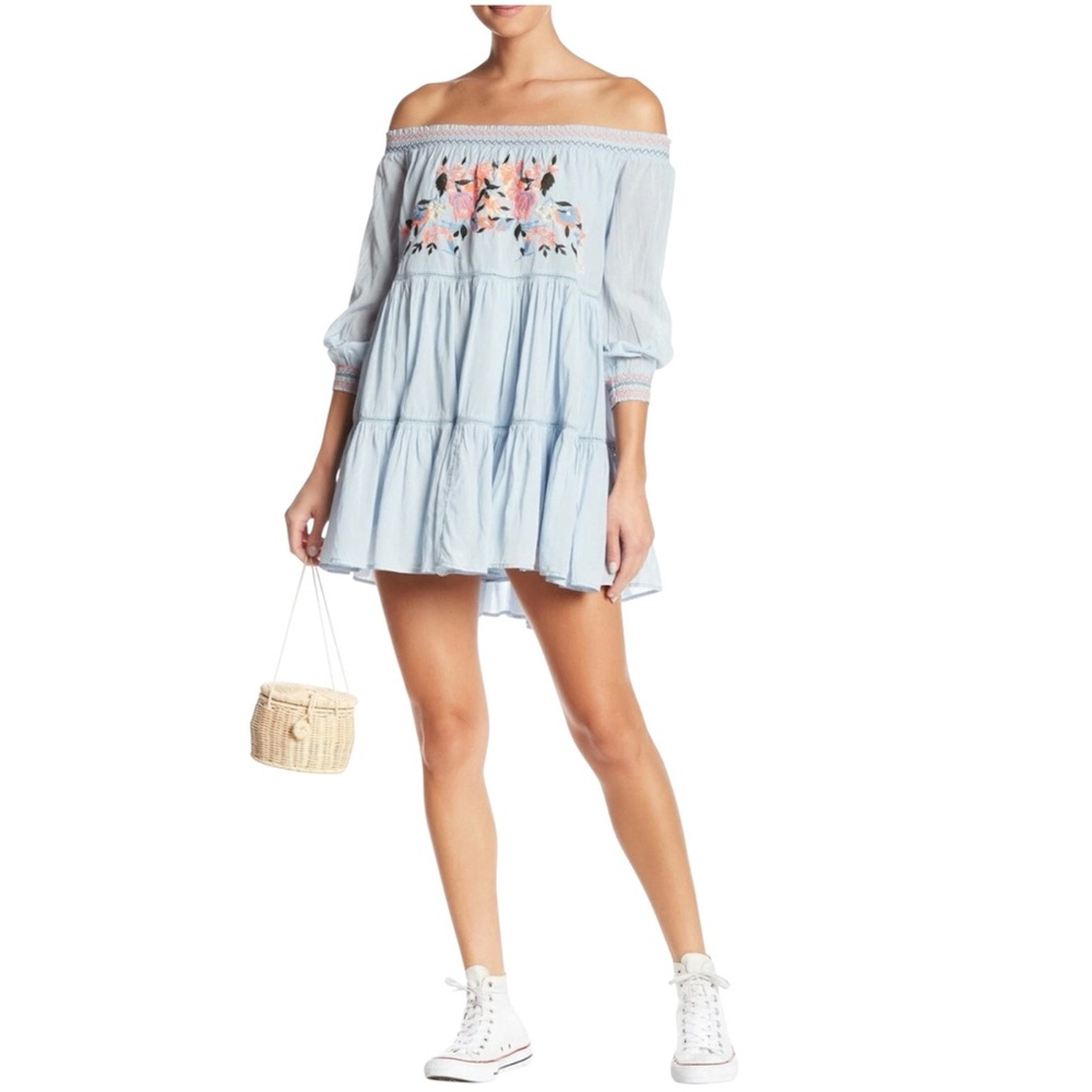 Free People Sunbeams Embroidered Mini Dress Boho Hippie Indie Coquette Festival